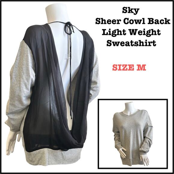 #T48 Sky Sheer Cowl Back Light Weight Sweatshirt SZ L $110 - Picture 1 of 10